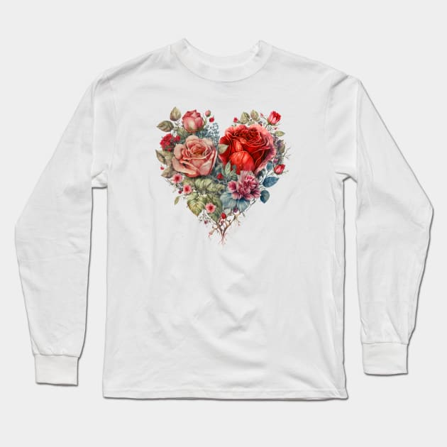 Heart Shaped Rose Flowers Bouquet Long Sleeve T-Shirt by Biophilia